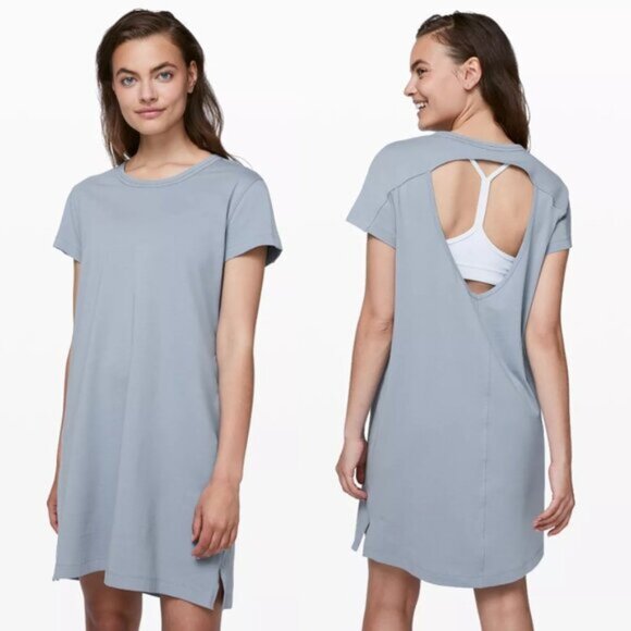 Lululemon Blue Pima Cotton Stretch Cutout Back Day Tripper Dress - Picture 1 of 4